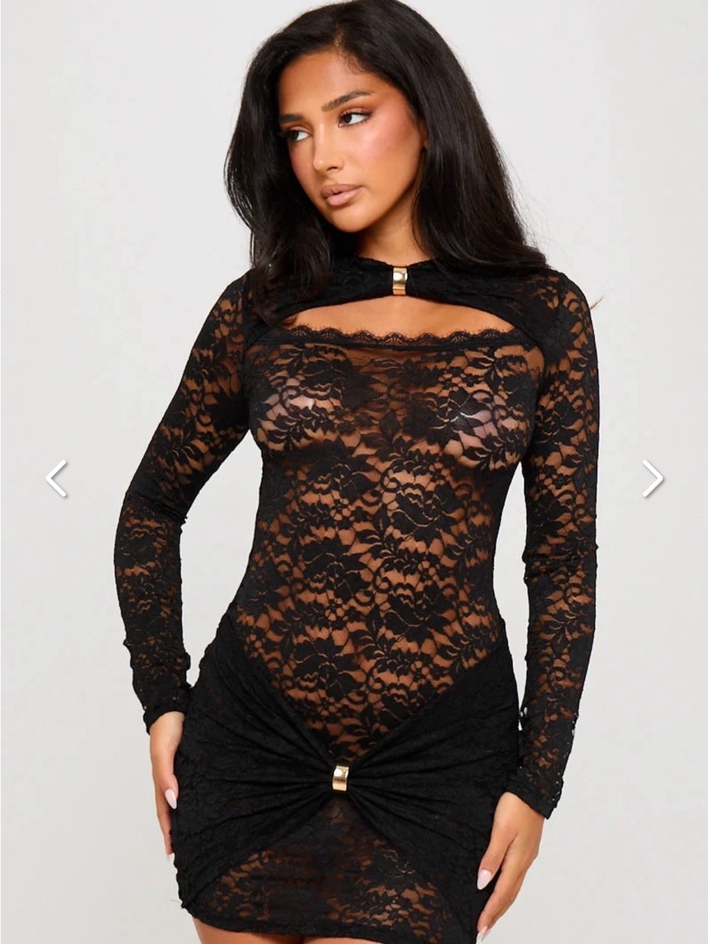 Black Lace Long-Sleeve Bow Accent Dress